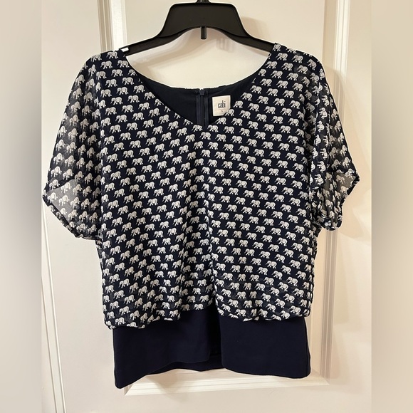 CAbi Navy Blue Polka Dot Blouse Relaxed Fit - Picture 1 of 4